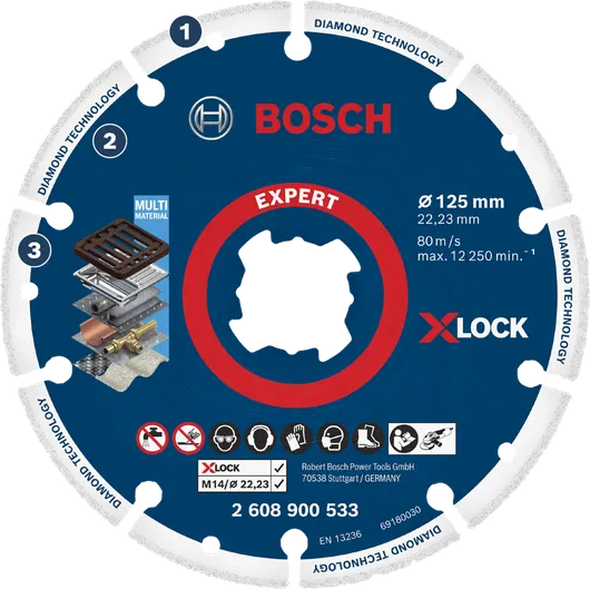 BoschEXPERT X-LOCK 多材料金刚石切割片。