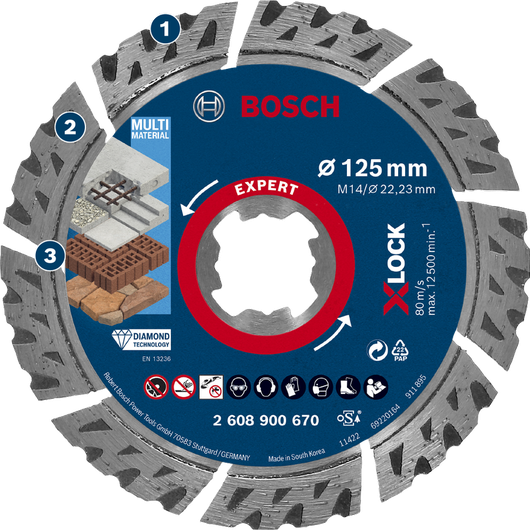 Bosch多材料 X-LOCK 研磨机专用金刚石切割片。