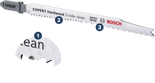 BoschExpert 硬木双面清洁曲线锯片。