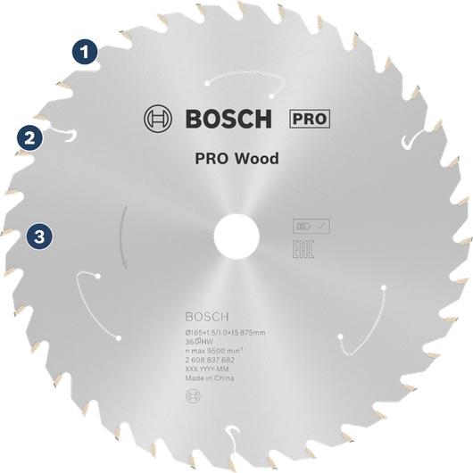 BoschPRO 木工圆锯片，用于木材切割。