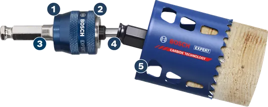 BoschExpert 硬质合金技术开孔锯，用于切割木材。
