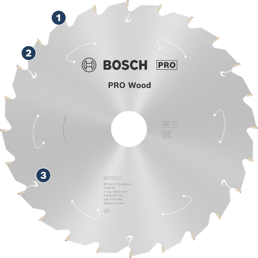 BoschPRO 木工圆锯片，用于木材切割。