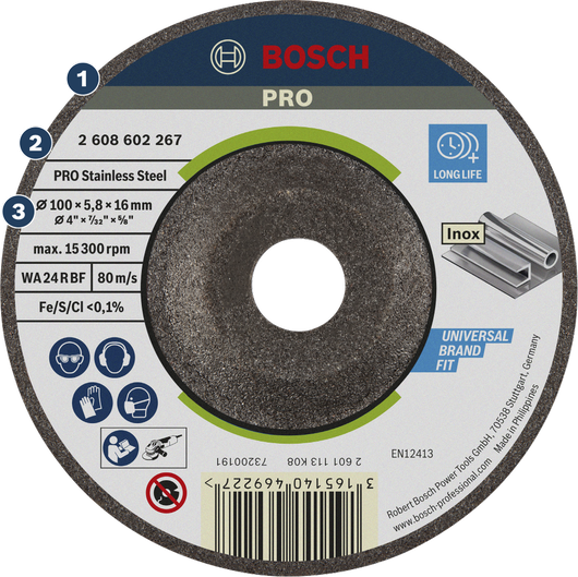 BoschPRO 不锈钢研磨盘 100 x 6 x 16 毫米。