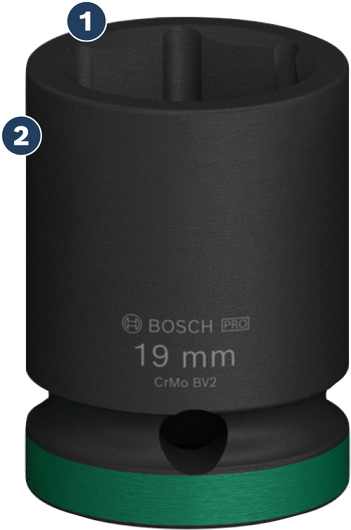 BoschPRO Impact 19 毫米套筒，带绿色环。