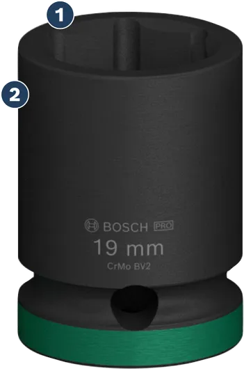 Bosch19 毫米冲击套筒，带绿色标记。