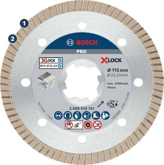 BoschX-LOCK 115 毫米金刚石切割片，适用于瓷砖切割。