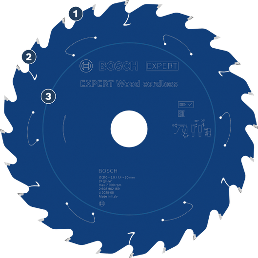 BoschExpert Wood 无绳电锯片，高效切割木材。