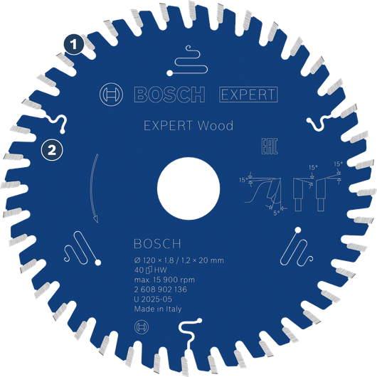 BoschExpert Wood 圆锯片，用于精确切割木材。
