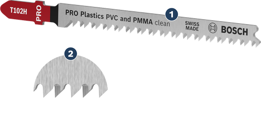 BoschT102H 曲线锯片，可干净利落地切割 PVC 和 PMMA。