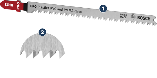 BoschT302H 曲线锯片，可干净利落地切割 PVC 和 PMMA。