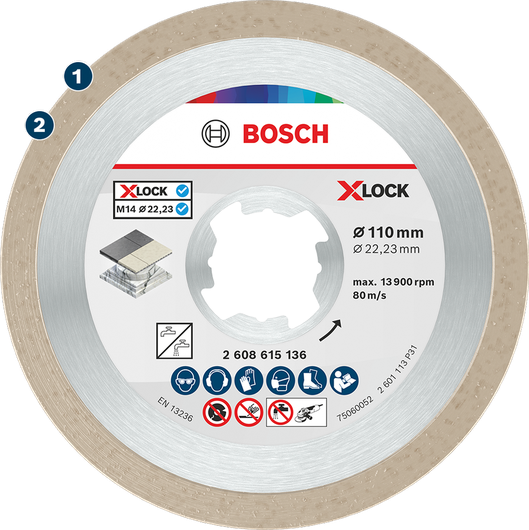 BoschX-LOCK 金刚石切割片，适用于瓷砖和石材。