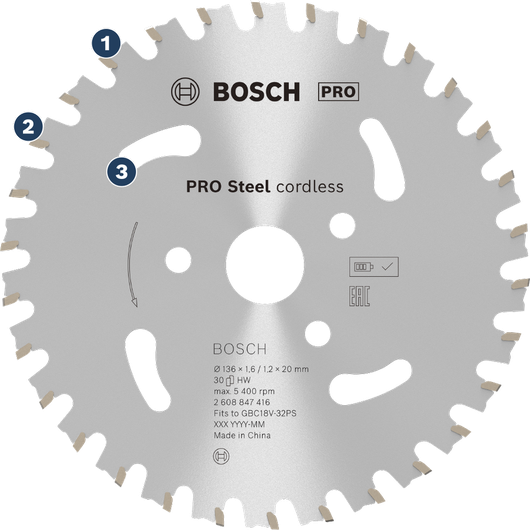 BoschPRO 钢制无绳钢筋切割锯片。