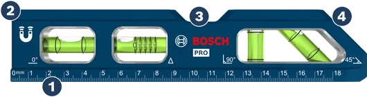 Bosch磁性水平仪，带标尺和角度气泡管。