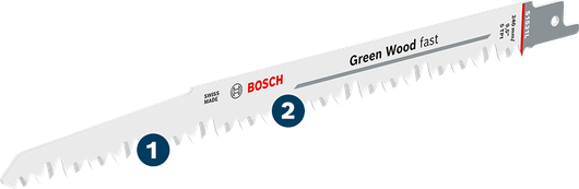 Bosch绿色木材快速往复锯片，适用于木材加工。