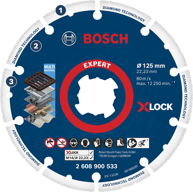 BoschExpert X-LOCK 多用途金刚石切割片。