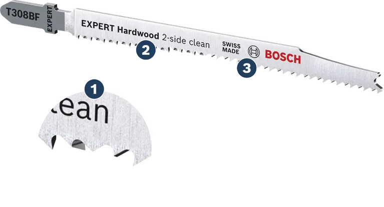 BoschEXPERT 硬木双面清洁曲线锯片。