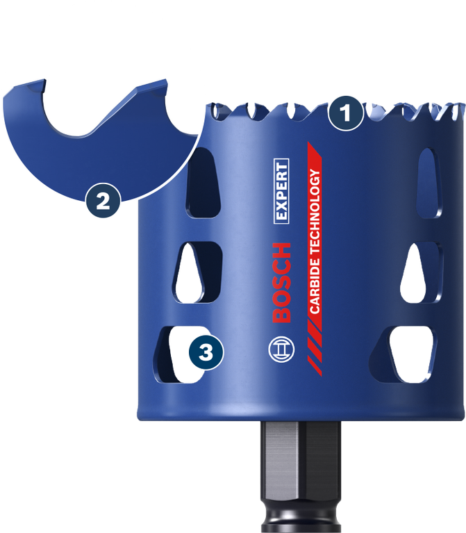 BoschExpert 硬质合金技术开孔器，适用于坚硬材料。