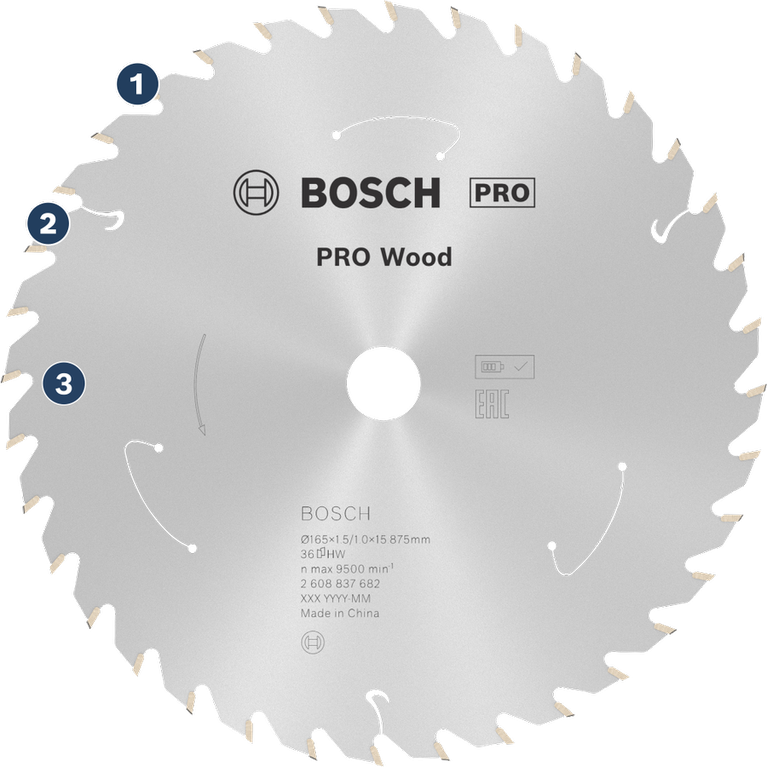 BoschPRO 木工圆锯片，用于木材切割。