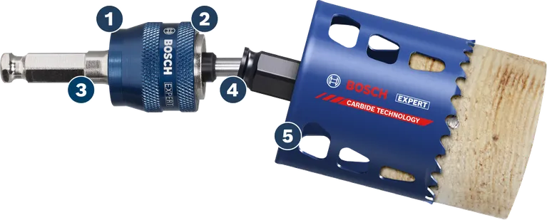 BoschExpert 硬质合金技术开孔锯，用于切割木材。