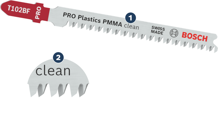 BoschT102BF 曲线锯片，可实现干净利落的塑料切割。