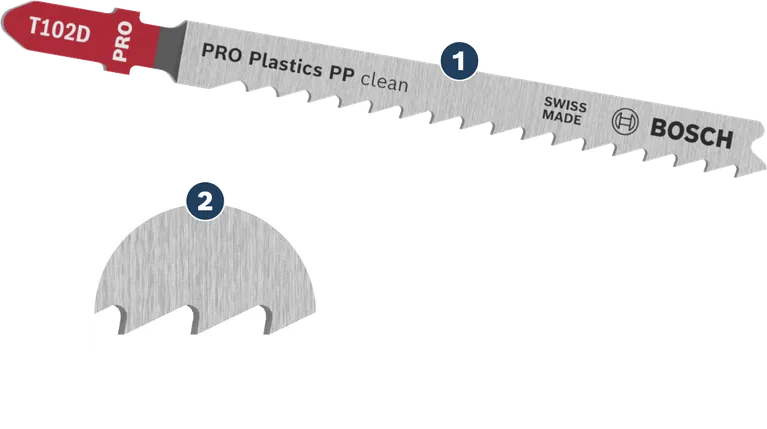 BoschT102D 曲线锯片，可实现干净利落的塑料切割。