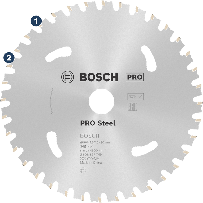 BoschPRO 钢制圆锯片，用于切割金属。