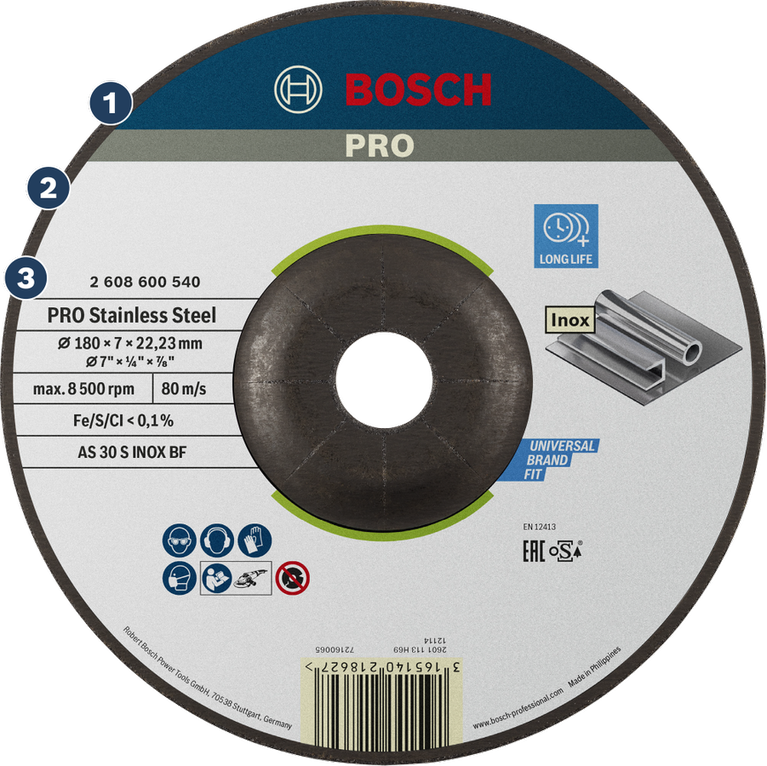 BoschPRO 不锈钢切割片，适用于不锈钢制品。