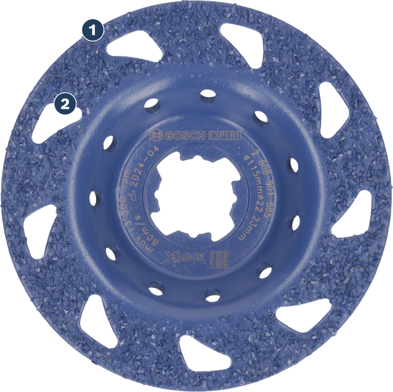 BoschExpert 硬质合金研磨盘，用于去除材料。