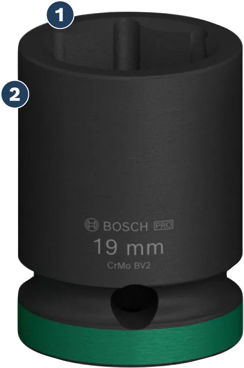 BoschPRO Impact 19 毫米套筒（1/2 英寸套装）。