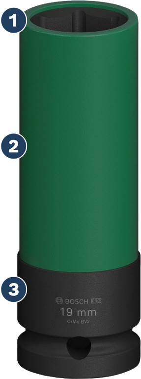 BoschPRO 冲击套筒 19 毫米超深，带 PET 保护套。