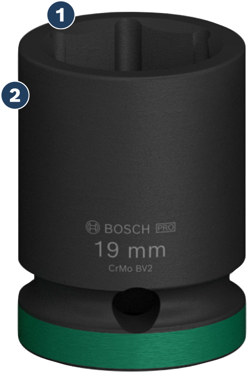 Bosch19 毫米冲击套筒，带绿色标记。