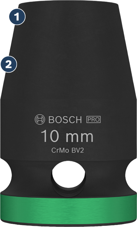 Bosch10 毫米冲击套筒，带绿色标记。