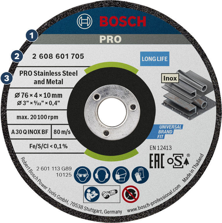 BoschPRO 不锈钢和金属研磨盘，76 x 4 x 10 毫米。