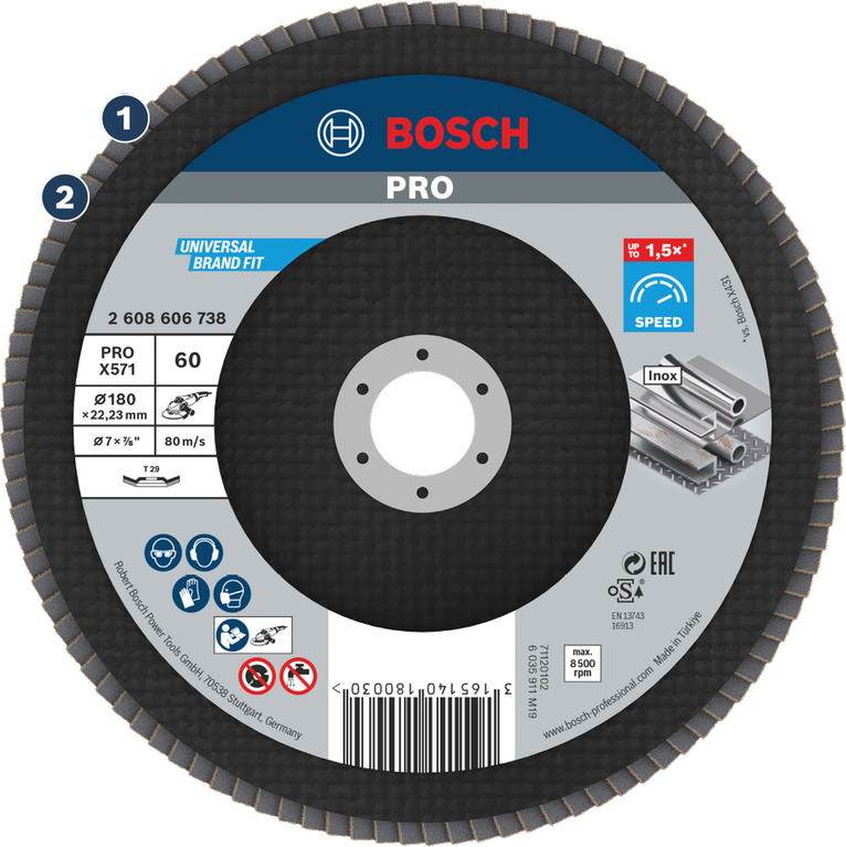 BoschPRO X571 砂布轮，60 目，用于金属研磨。