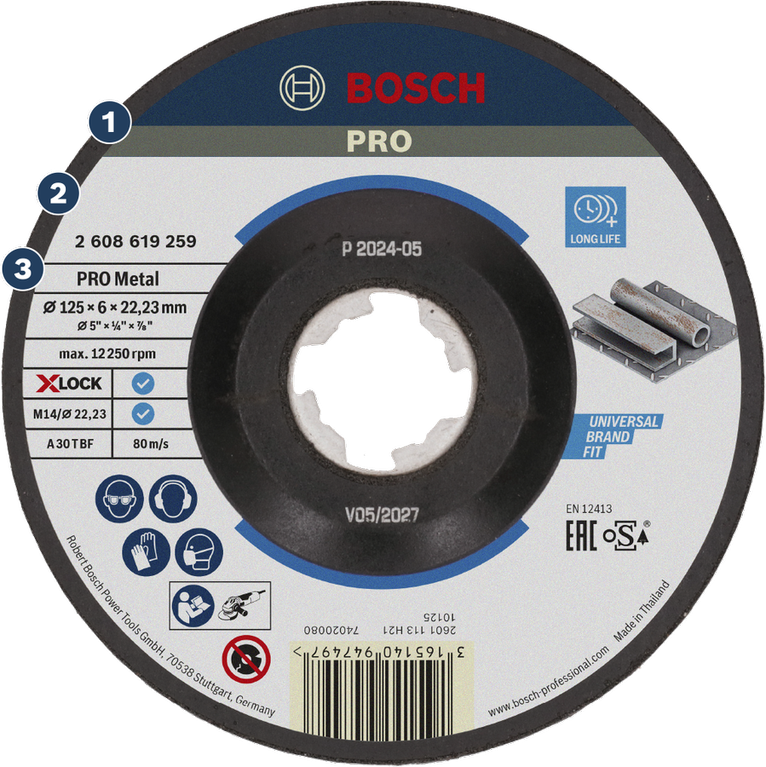 BoschPRO Metal X-LOCK 金属研磨盘。