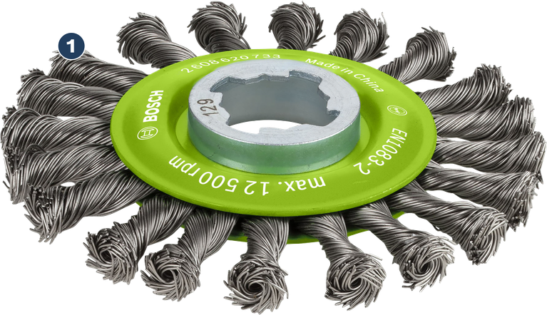 BoschPRO 不锈钢 X-LOCK 115 毫米打结钢丝轮。