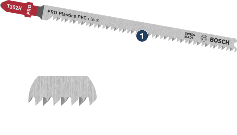 BoschT302H 曲线锯片，用于干净利落地切割 PVC 塑料。