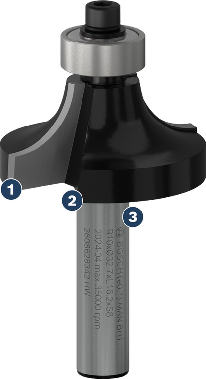 Bosch圆角铣刀，带滚珠轴承导向装置。