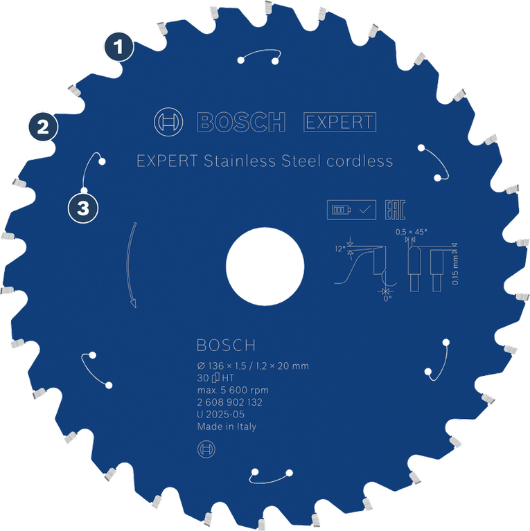 BoschEXPERT 不锈钢无绳电锯片。