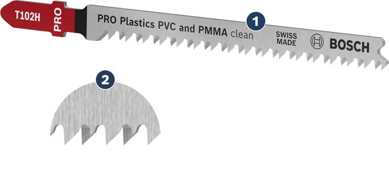 BoschT102H 曲线锯片，可干净利落地切割 PVC 和 PMMA。