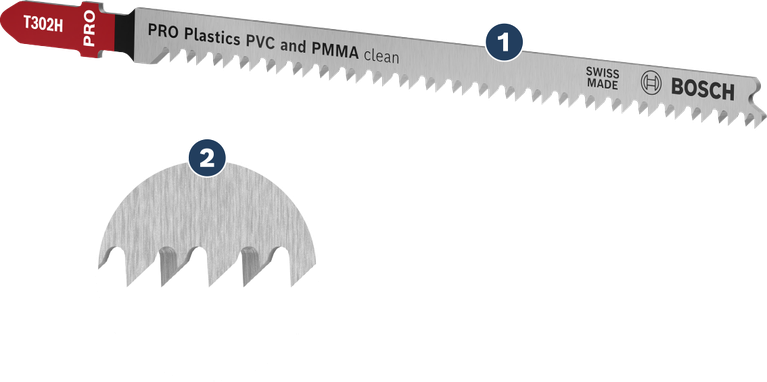 BoschT302H 曲线锯片，可干净利落地切割 PVC 和 PMMA。