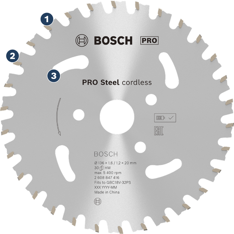 BoschPRO 钢制无绳钢筋切割锯片。