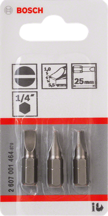 Bosch25mm 螺丝刀头套装，1/4 英寸六角柄。
