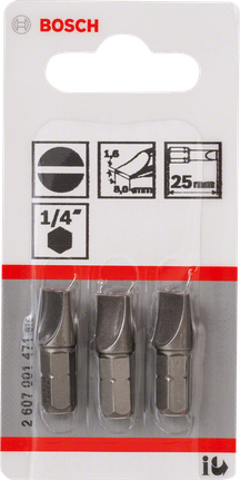 Bosch25mm 1/4 英寸一字螺丝刀头套装。