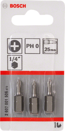 BoschPH0 25mm 螺丝刀头套装（3 件）。