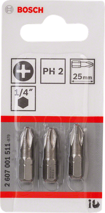 BoschPH2 螺丝刀头 25mm 三件装。