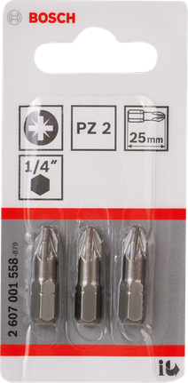BoschPZ2 25mm 螺丝刀头套装 3 件装。