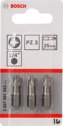 BoschPZ3 25mm 螺丝刀头套装（3 件）。