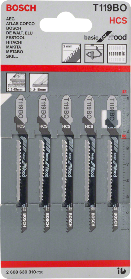 BoschT 119 BO 木工用曲线锯片，波浪形齿。