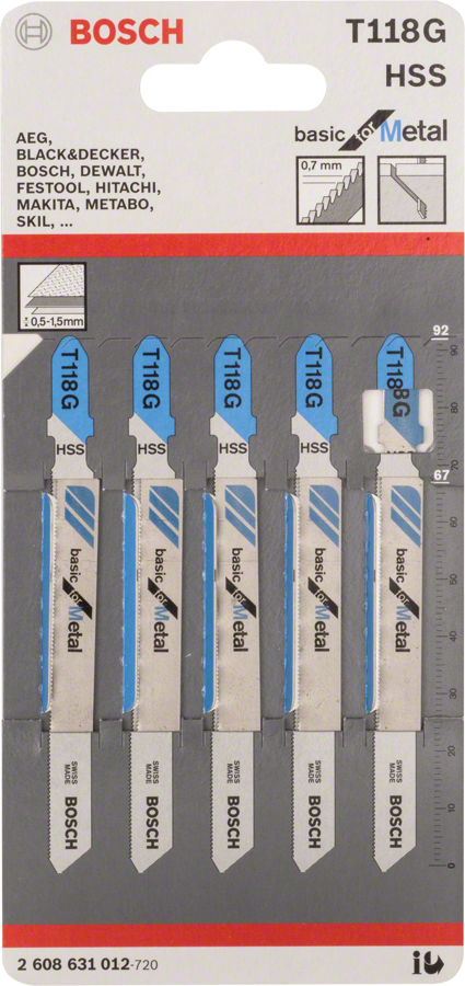 BoschT 118 G 型曲线锯片套装，用于金属切割。
